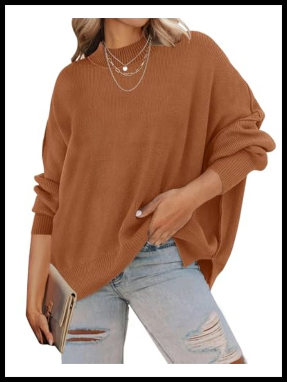 Oversized Striped Ribbed Knit Sweater Batwing Sleeve Tunic Pullover